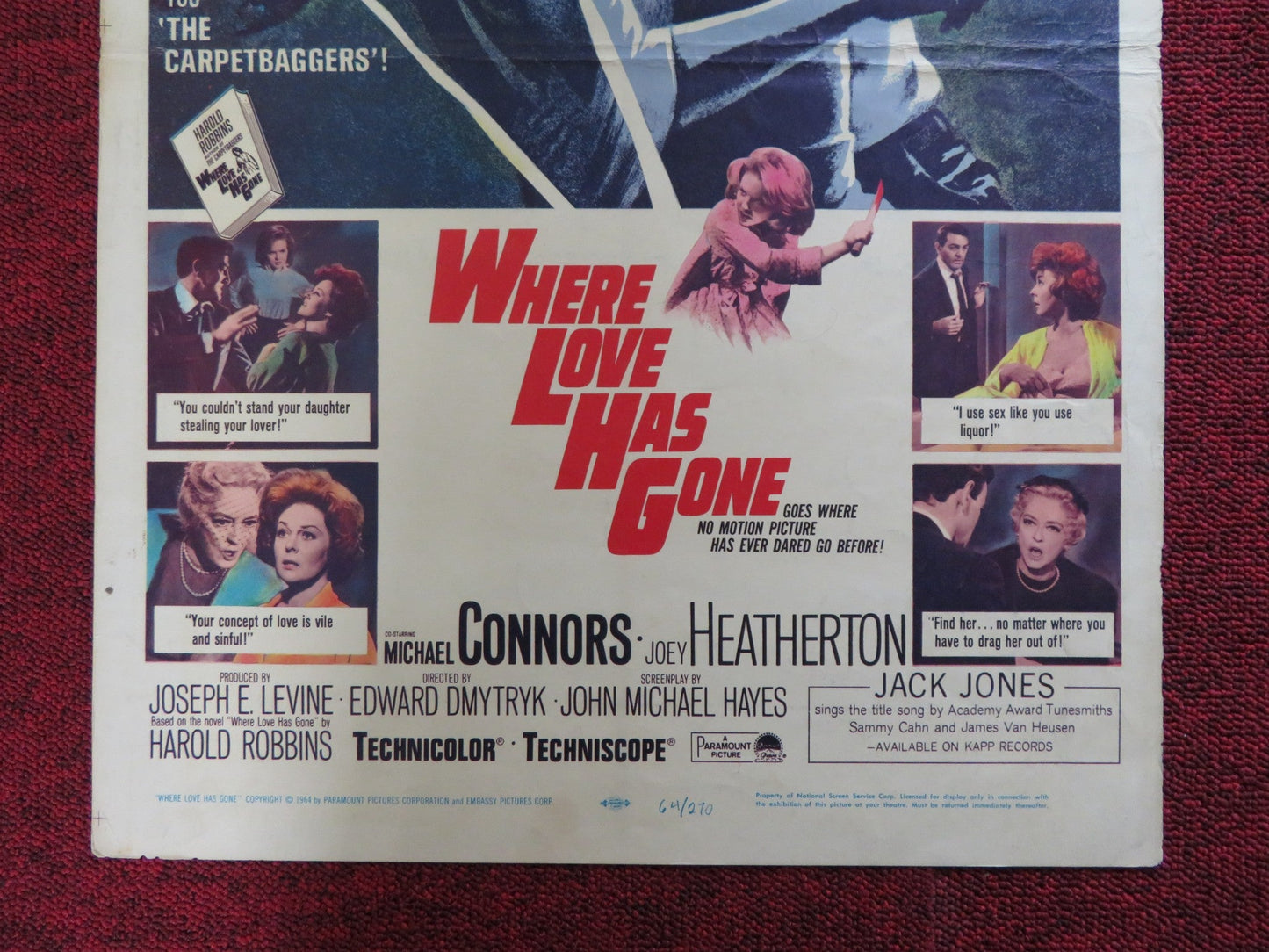 WHERE LOVE HAS GONE WINDOW CARD (14"x 22") POSTER SUSAN HAYWARD BETTE DAVIS 1964 Rendezvous Cinema Movie posters