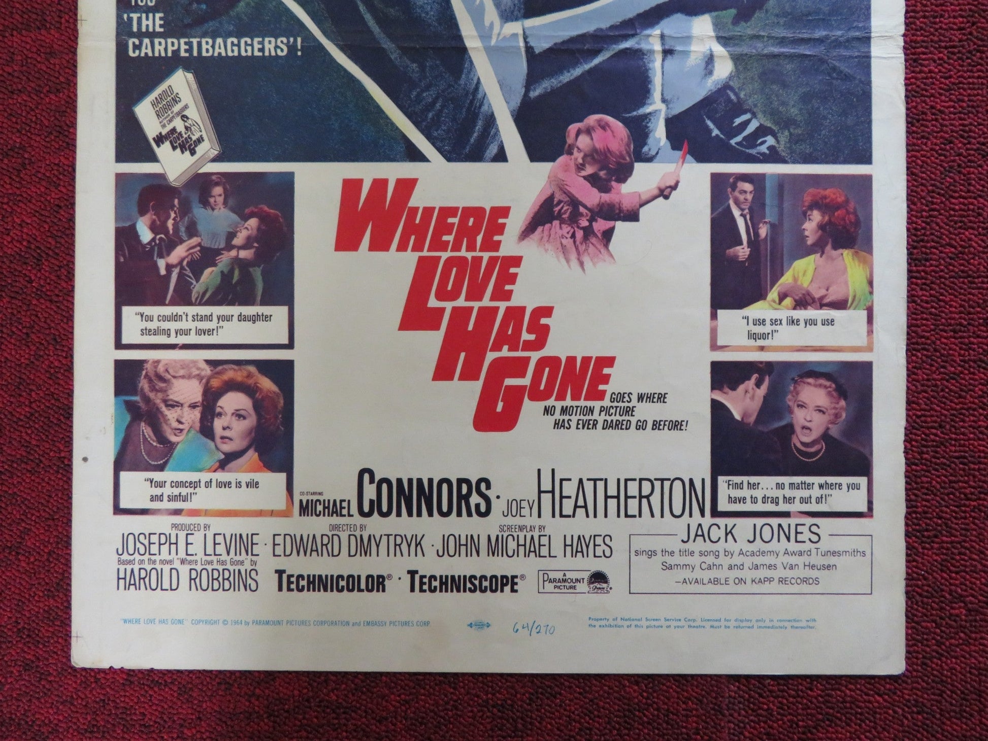 WHERE LOVE HAS GONE WINDOW CARD (14"x 22") POSTER SUSAN HAYWARD BETTE DAVIS 1964 Rendezvous Cinema Movie posters