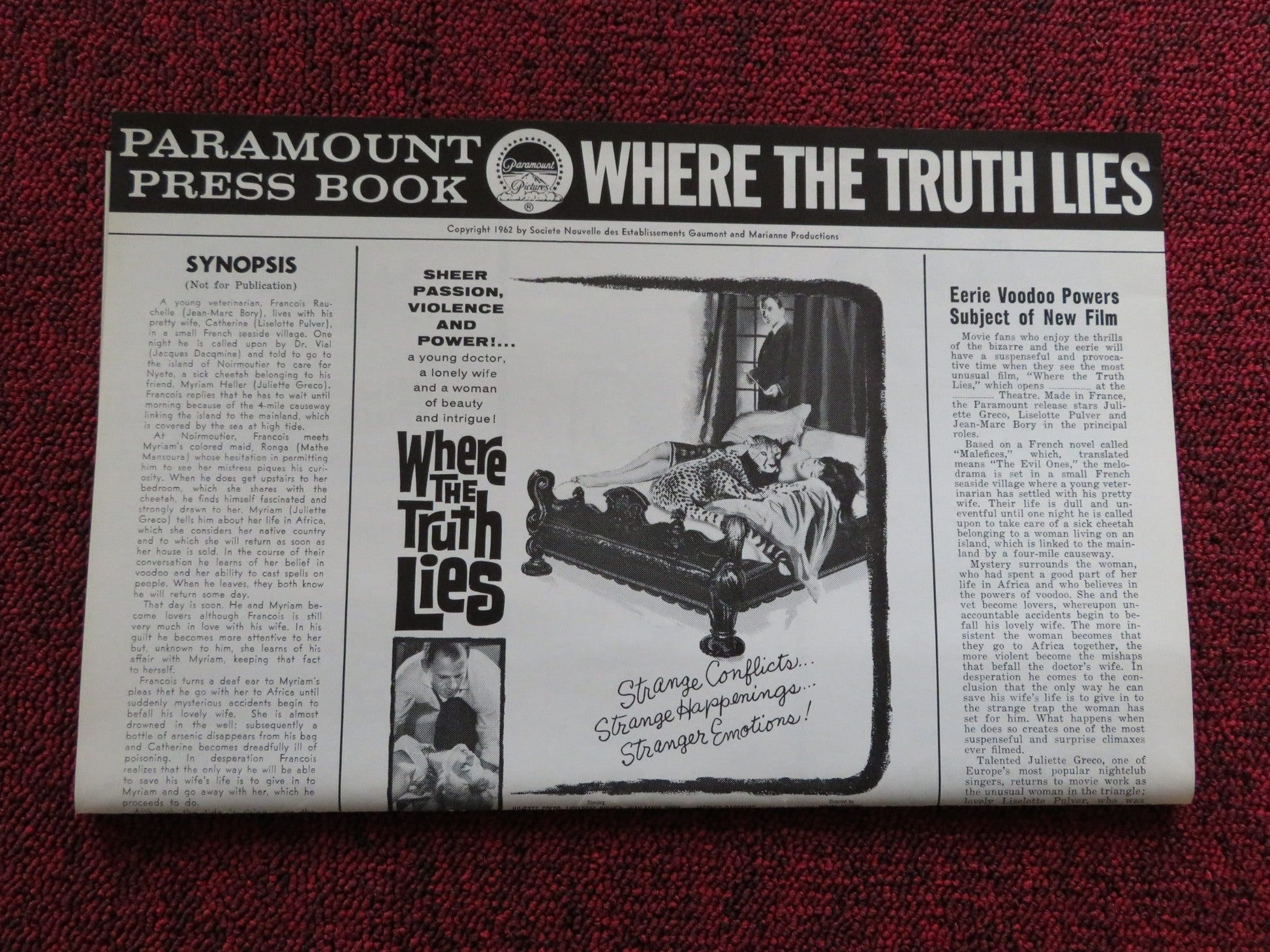 WHERE THE TRUTH LIES US UNCUT PRESSBOOK JULIETTE GRECO LISELOTTE PULVER 1962 Rendezvous Cinema Movie posters