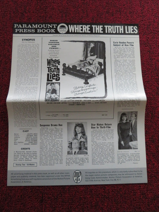 WHERE THE TRUTH LIES US UNCUT PRESSBOOK JULIETTE GRECO LISELOTTE PULVER 1962 Rendezvous Cinema Movie posters