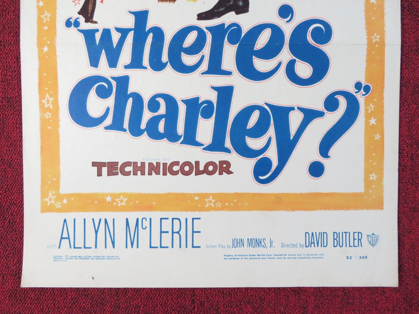 WHERE'S CHARLEY? US INSERT (14"x 36") POSTER RAY BOLGER ALLYN MCLERIE 1952 Rendezvous Cinema Movie posters