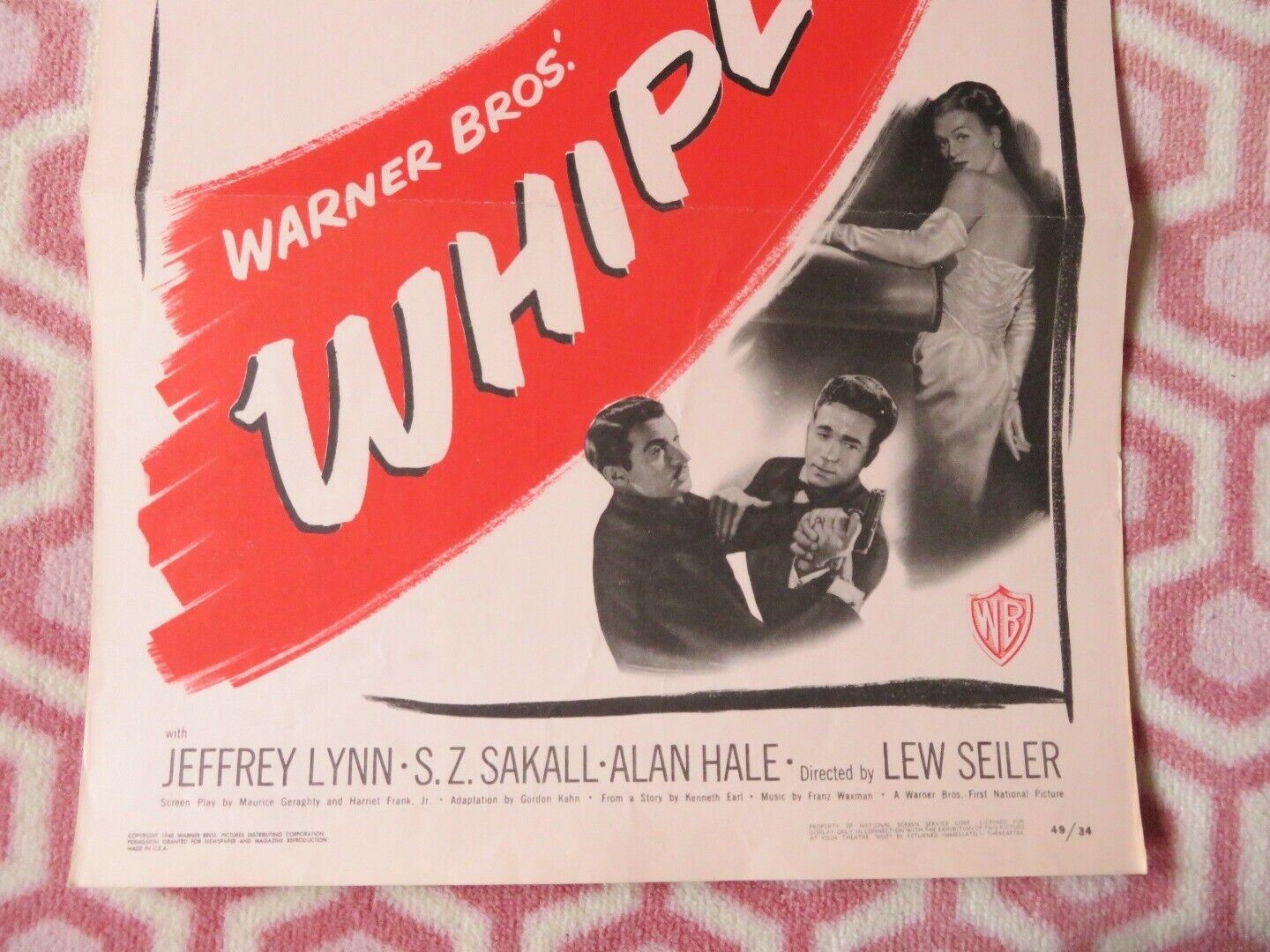 WHIPLASH US INSERT (14"x 36") POSTER DANE CLARK ALEXIS SMITH 1949 Movie posters