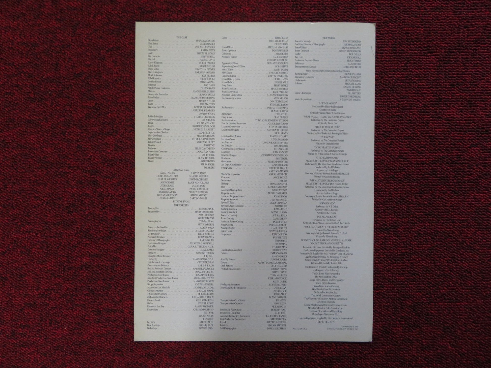 WHITE PALACE US SCREENING PROGRAM SUSAN SARANDON JAMES SPADER 1990 Rendezvous Cinema Movie posters