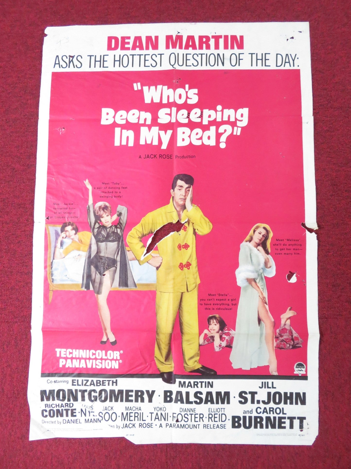 WHO'S BEEN SLEEPING IN MY BED? FOLDED US ONE SHEET POSTER DEAN MARTIN 1963 Rendezvous Cinema Movie posters