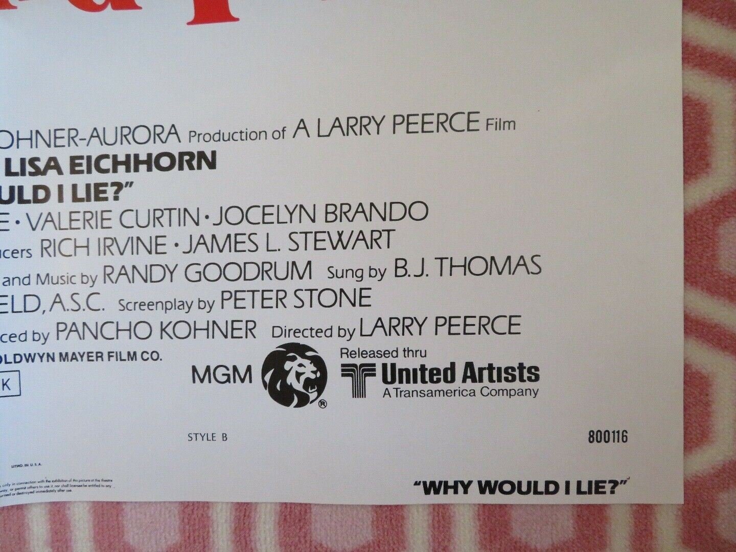 WHY WOULD I LIE? STYLE B US ONE SHEET POSTER TREAT WILLIAMS LISA EICHHORN 1980 Movie posters