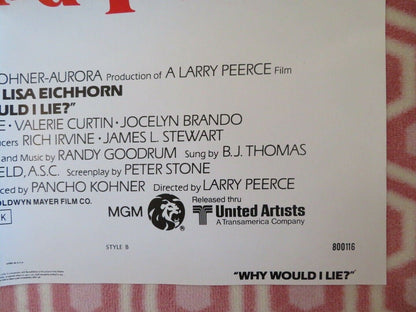 WHY WOULD I LIE? STYLE B US ONE SHEET POSTER TREAT WILLIAMS LISA EICHHORN 1980 Movie posters