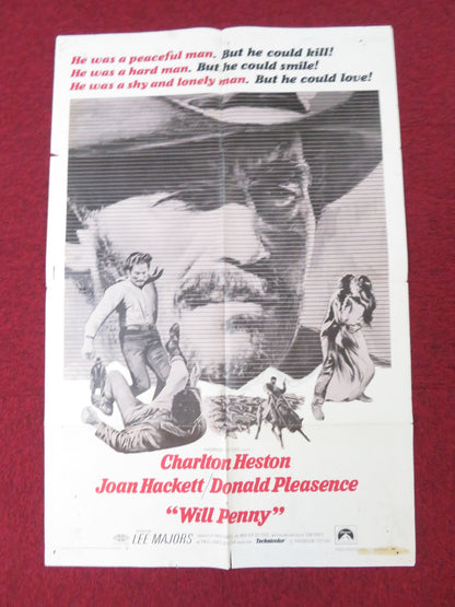 WILL PENNY FOLDED US ONE SHEET POSTER CHARLTON HESTON JOAN HACKETT 1967 Rendezvous Cinema Movie posters