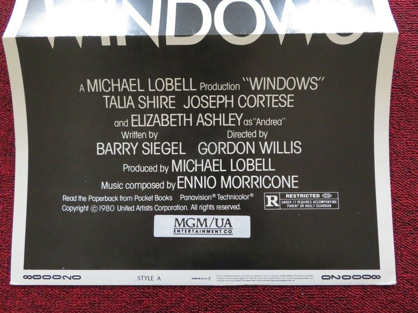WINDOWS - STYLE A FOLDED US INSERT (14"x 36") POSTER TALIA SHIRE J. CORTESE 1980 Movie posters