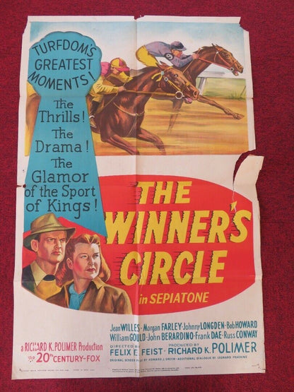 WINNERS CIRCLE FOLDED US ONE SHEET POSTER JEAN WILLES MORGAN FARLEY 1948 Movie posters