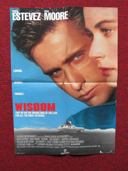 WISDOM FOLDED US VHS ONE SHEET POSTER EMILIO ESTEVEZ DEMI MOORE 1986 Rendezvous Cinema Movie posters