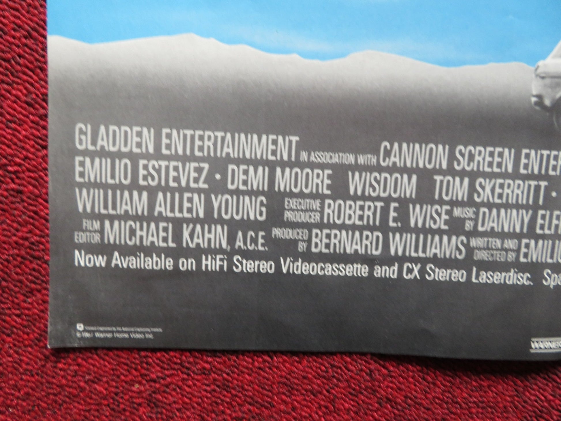 WISDOM FOLDED US VHS ONE SHEET POSTER EMILIO ESTEVEZ DEMI MOORE 1986 Rendezvous Cinema Movie posters