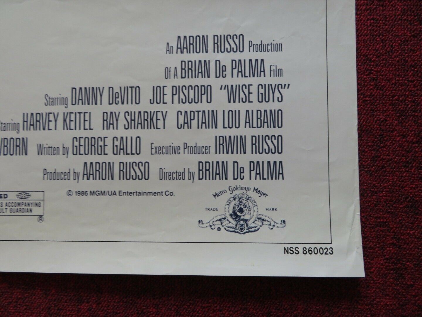 WISE GUYS FOLDED US ONE SHEET POSTER DANNY DEVITO JOE PISCOPO 1986 Movie posters