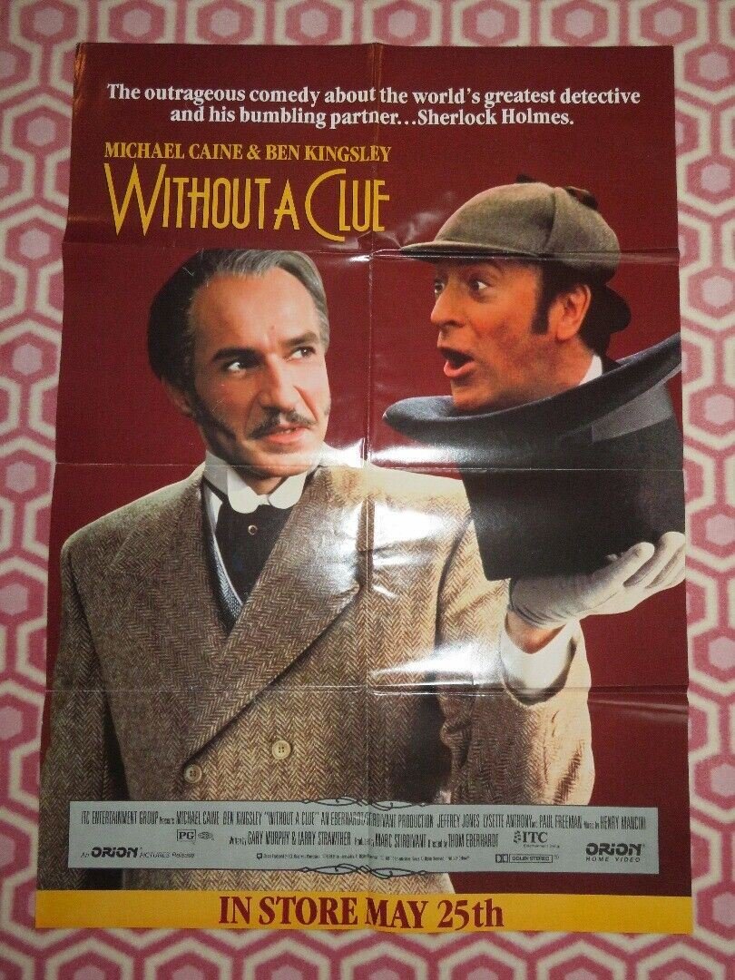 WITHOUT A CLUE VIDEO VHS POSTER FOLDED MICHAEL CAINE BEN KINGSLEY 1988 Movie posters