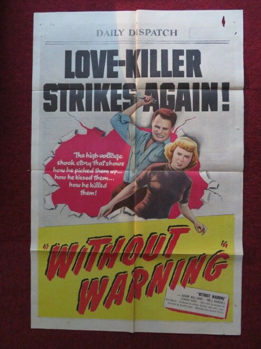WITHOUT WARNING FOLDED US ONE SHEET POSTER ADAM WILLIAMS MEG RANDALL 1952 Movie posters
