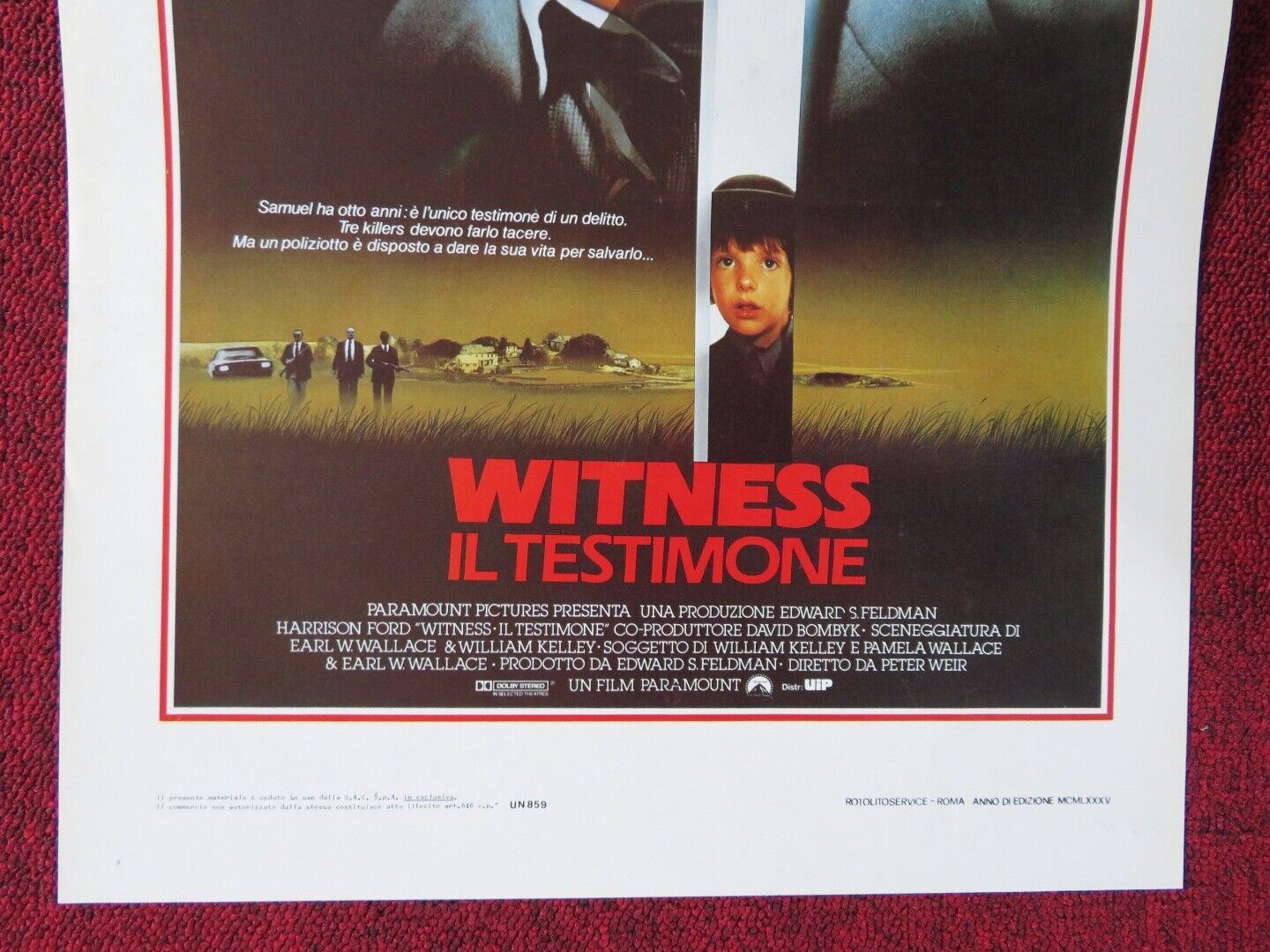 WITNESS ITALIAN LOCANDINA (25"x13") POSTER HARRISON FORD KELLY MCGILLIS 1985 Movie posters