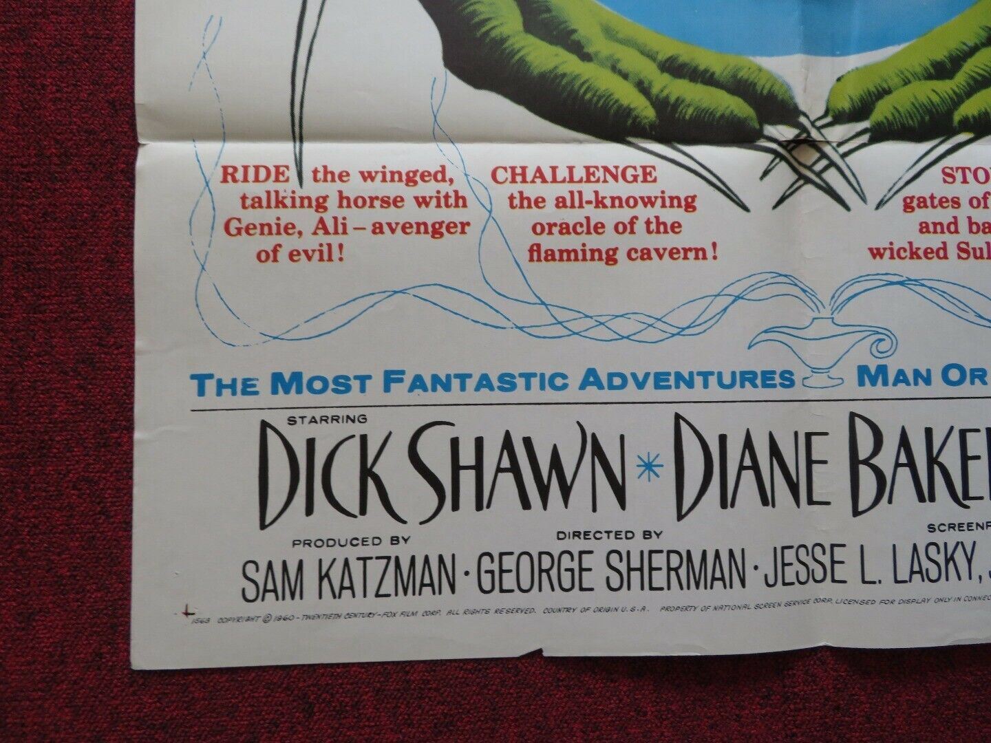 WIZARD OF BAGHDAD FOLDED US ONE SHEET POSTER DICK SHAWN DIANE BAKER 1960 Movie posters