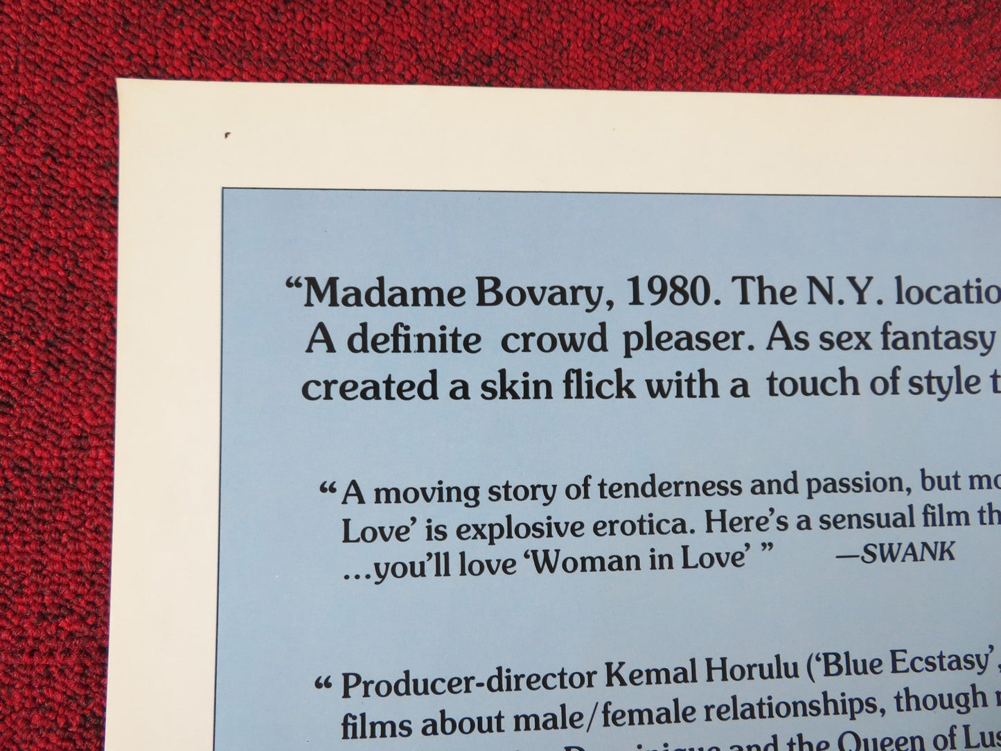 WOMAN IN LOVE: A STORY OF MADAME BO.. US TRI FOLDED ONE SHEET ROLLED POSTER 1978 Rendezvous Cinema Movie posters