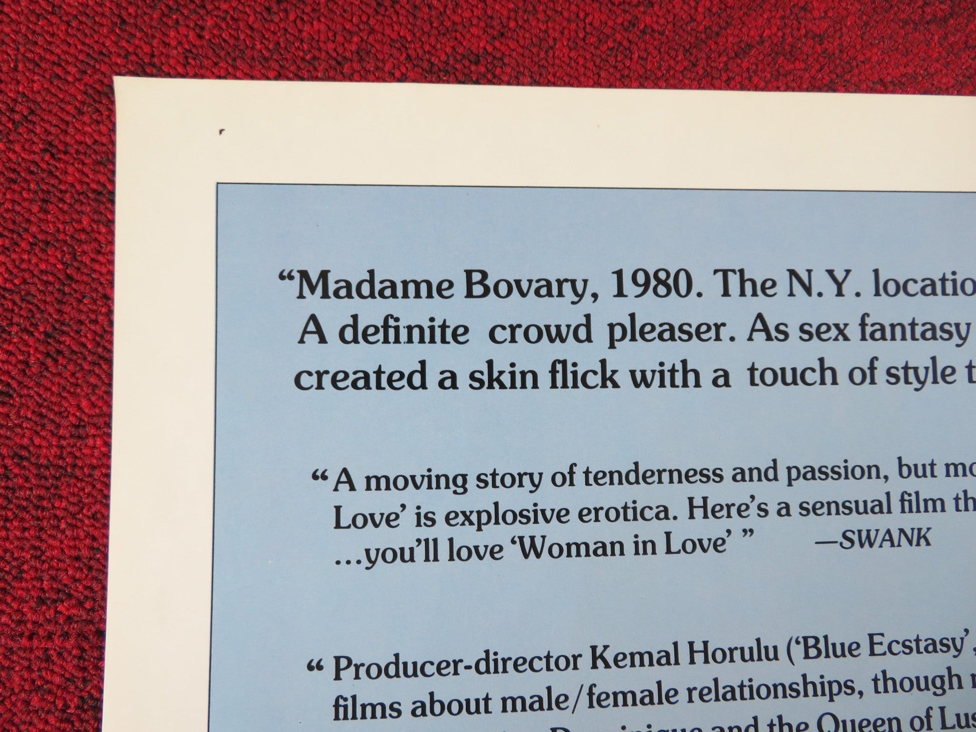 WOMAN IN LOVE: A STORY OF MADAME BO.. US TRI FOLDED ONE SHEET ROLLED POSTER 1978 Rendezvous Cinema Movie posters