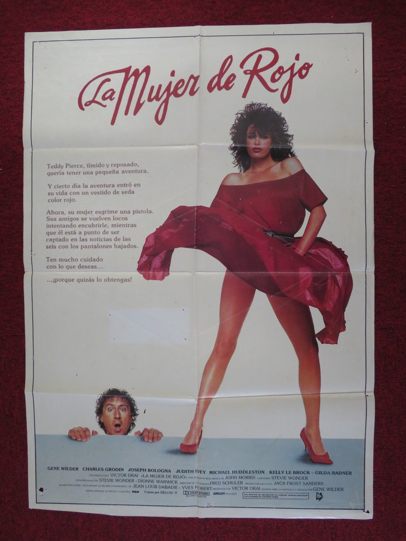 WOMAN IN RED FOLDED SPANISH POSTER GENE WILDER KELLY LE BROCK 1984 Rendezvous Cinema Movie posters