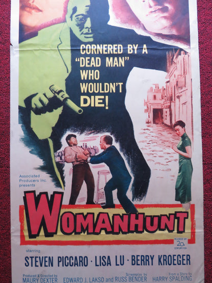WOMANHUNT US INSERT (14"x 36") POSTER STEVEN PICCARO LISA LU 1961 Rendezvous Cinema Movie posters