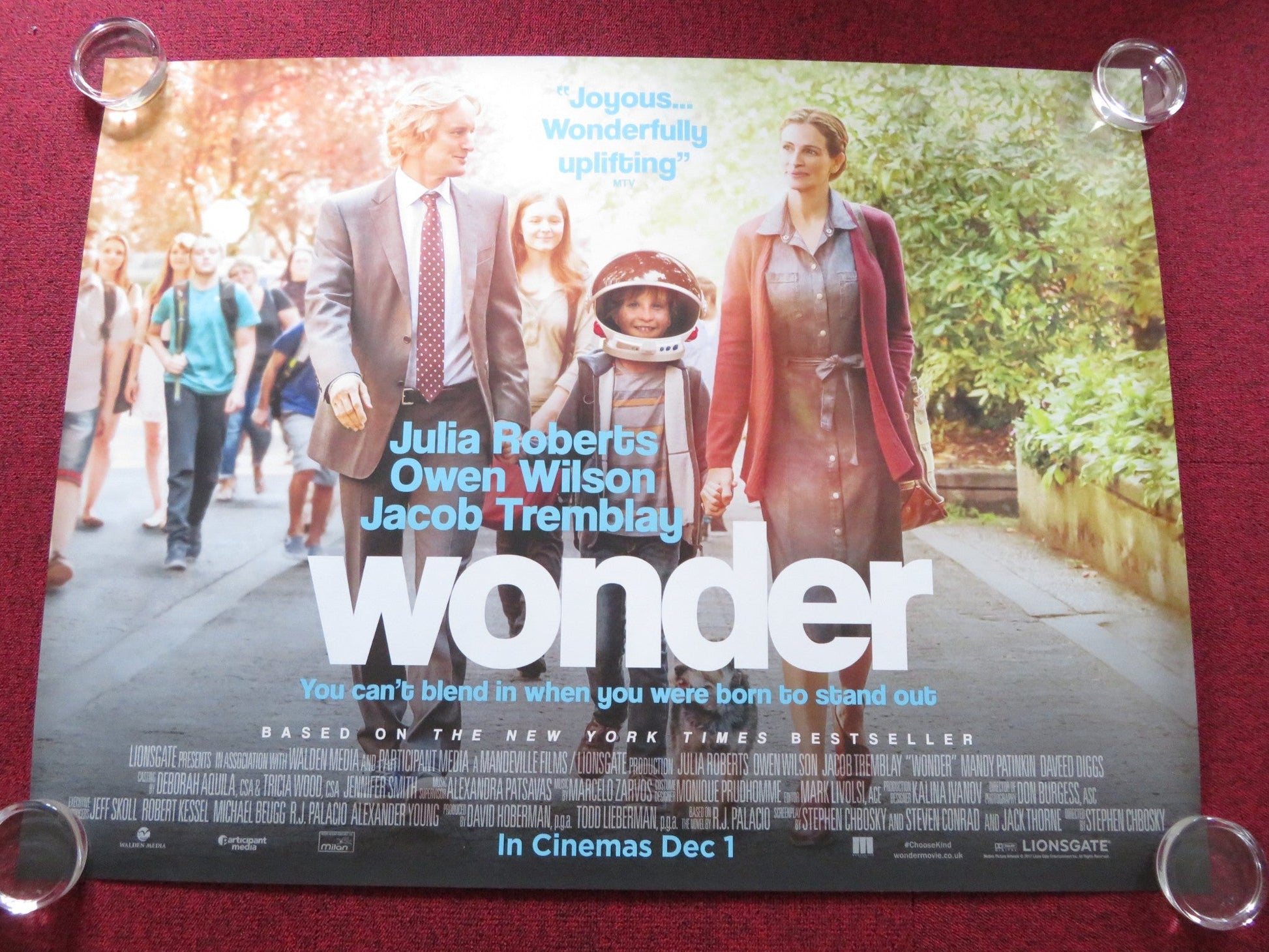 WONDER UK QUAD (30"x 40") ROLLED POSTER OWEN WILSON JACOB TREMBLAY 2017 Rendezvous Cinema Movie posters