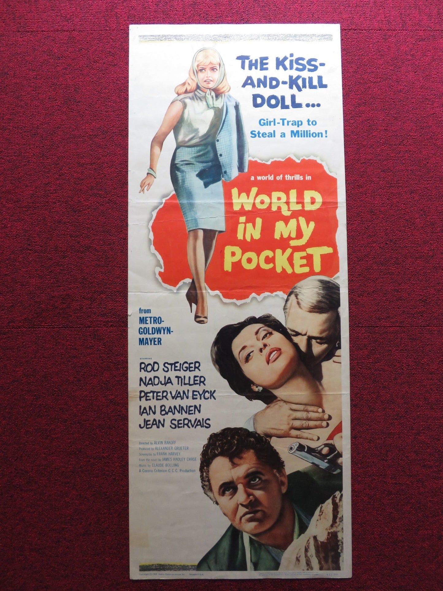 WORLD IN MY POCKET US INSERT (14"x 36") POSTER ROD STEIGER NADJA TILLER 1962 Rendezvous Cinema Movie posters