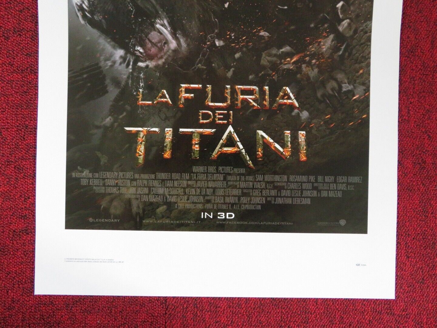 WRATH OF THE TITANS ITALIAN LOCANDINA (27.5"x13") POSTER SAM WORTHINGTON 2012 Movie posters