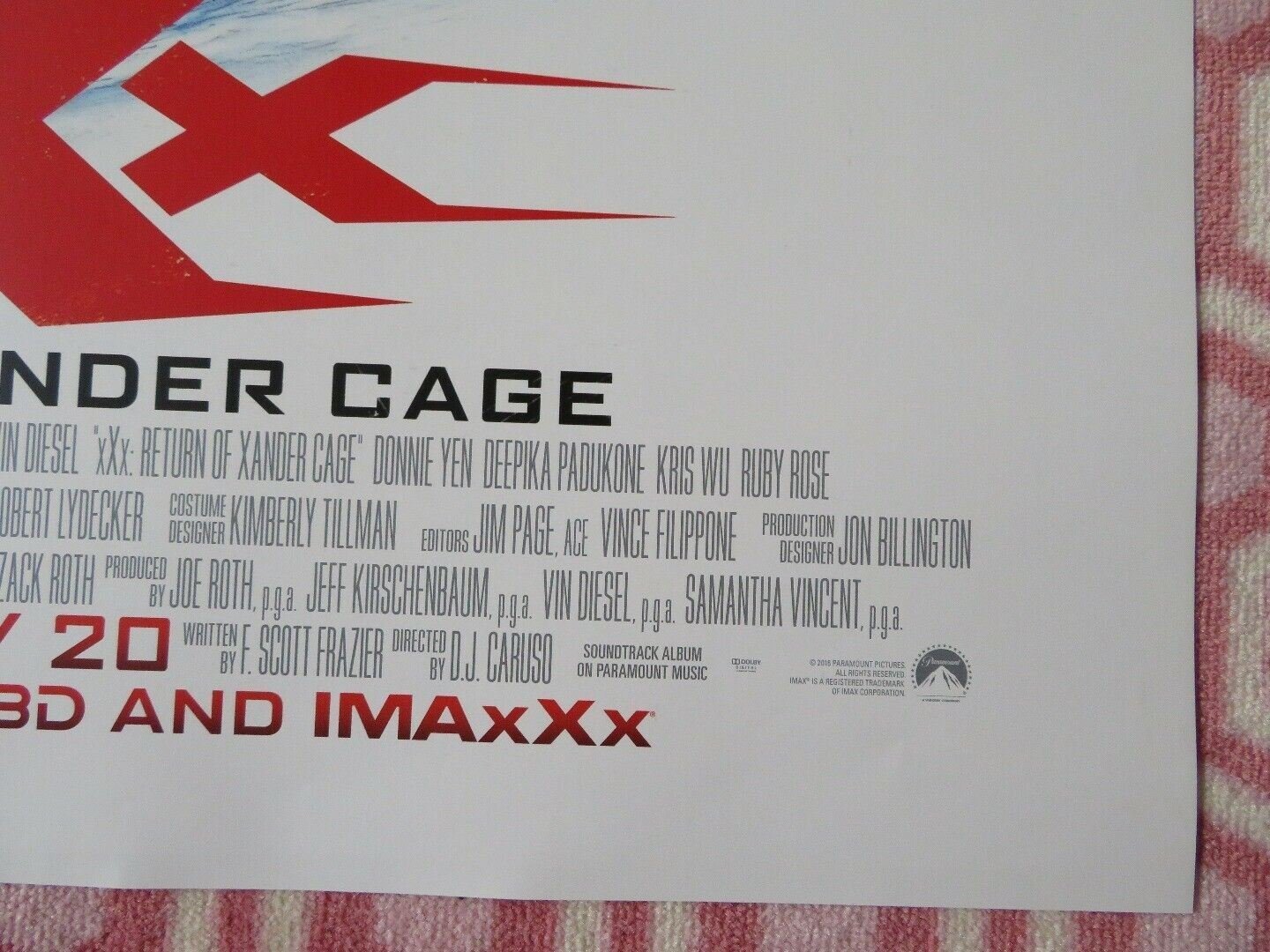 XXX: RETURN OF XANDER CAGE US ONE SHEET ROLLED POSTER VIN DIESEL 2017 Movie posters