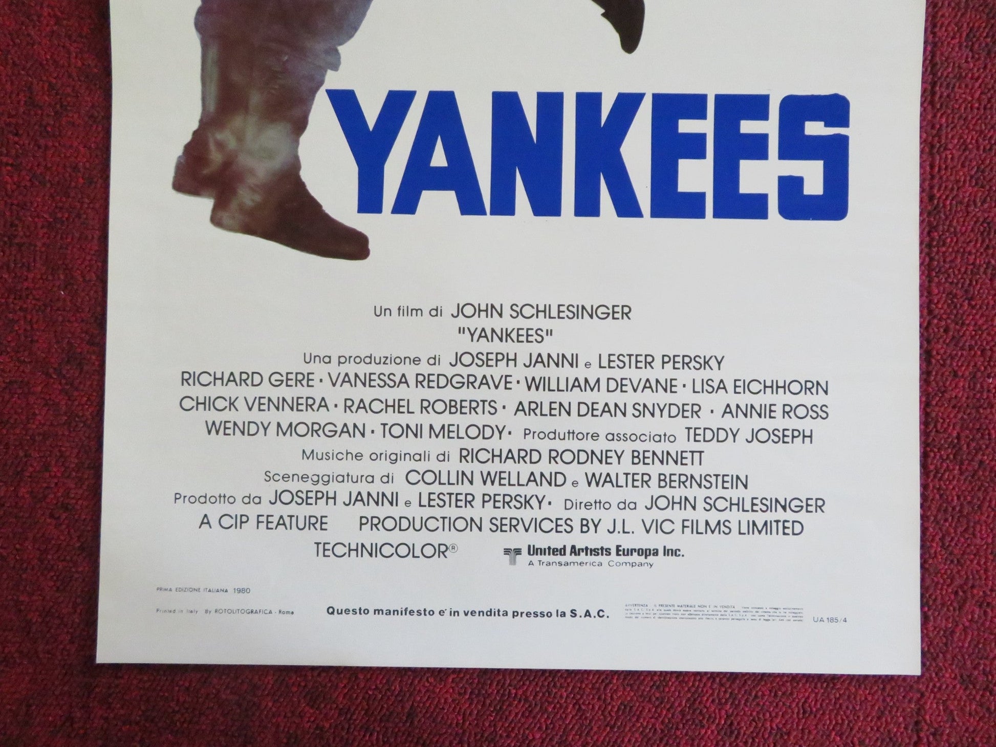 YANKEES ITALIAN LOCANDINA POSTER RICHARD GERE VANESSA REDGRAVE 1980 Rendezvous Cinema Movie posters