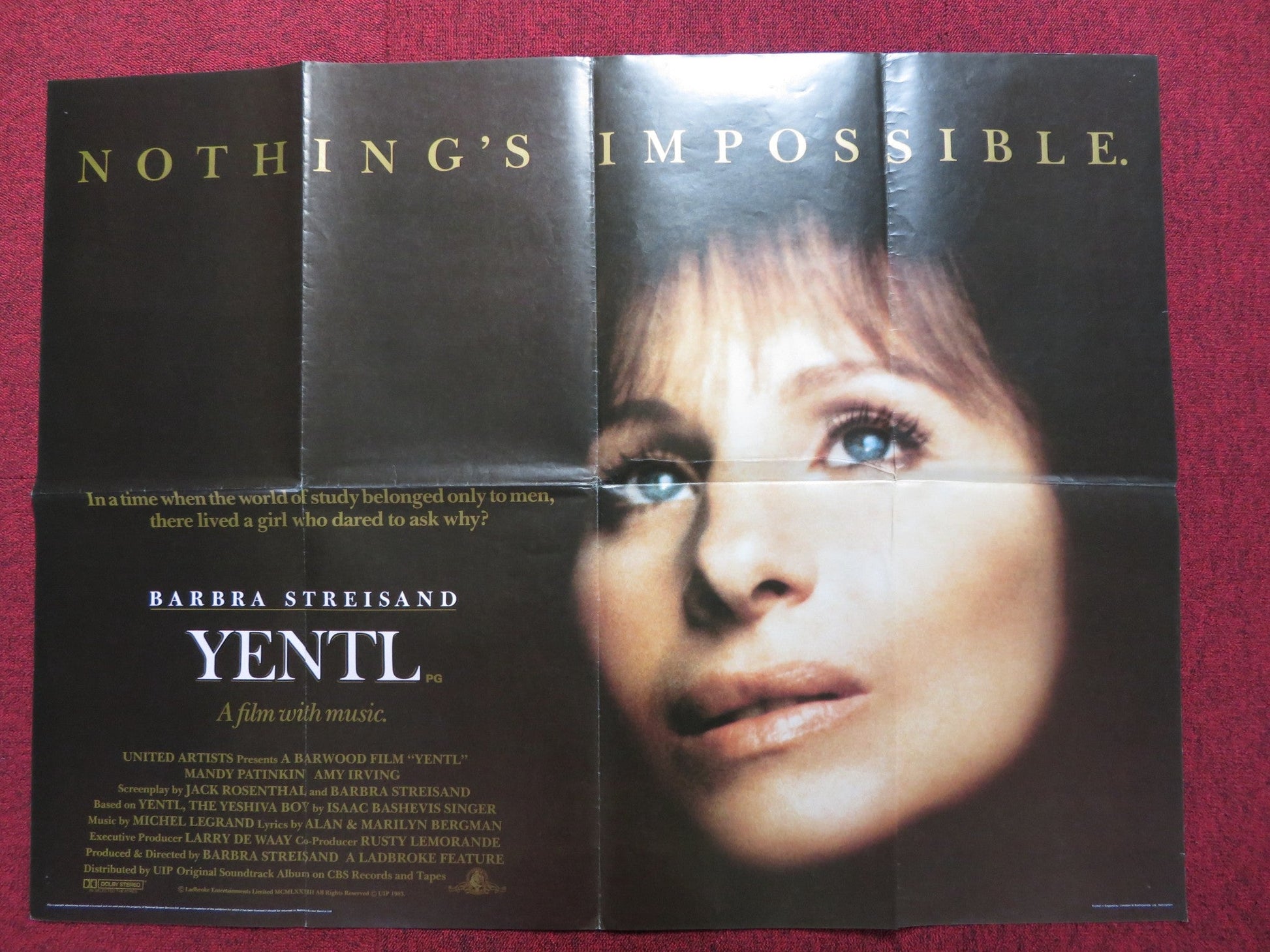 YENTL UK QUAD POSTER FOLDED BARBRA STREISAND MANDY PATINKIN 1983 Rendezvous Cinema Movie posters