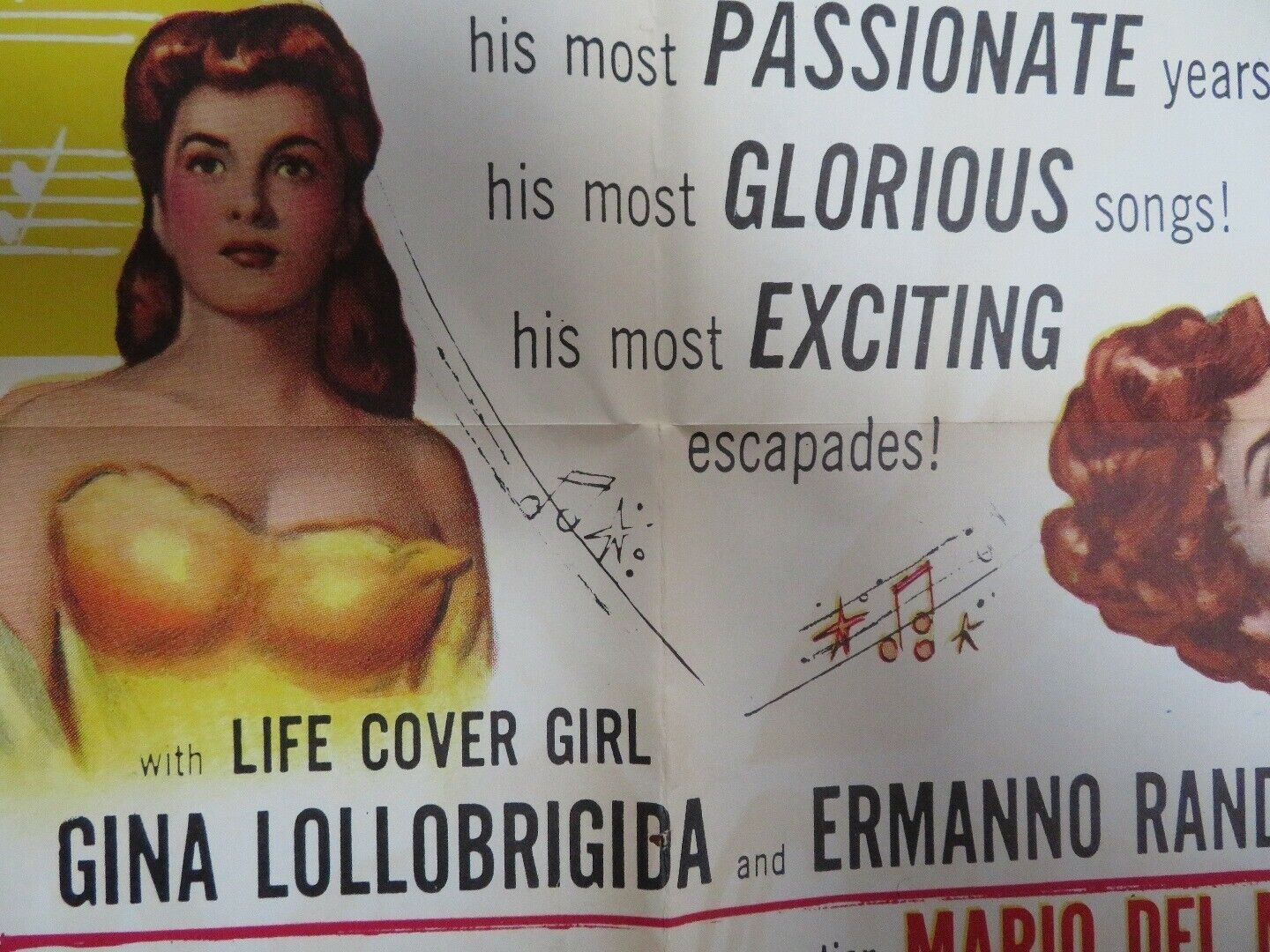 YOUNG CARUSO US ONE SHEET POSTER GINA LOLLOBRIGIBA 1953 Rendezvous Cinema Movie posters