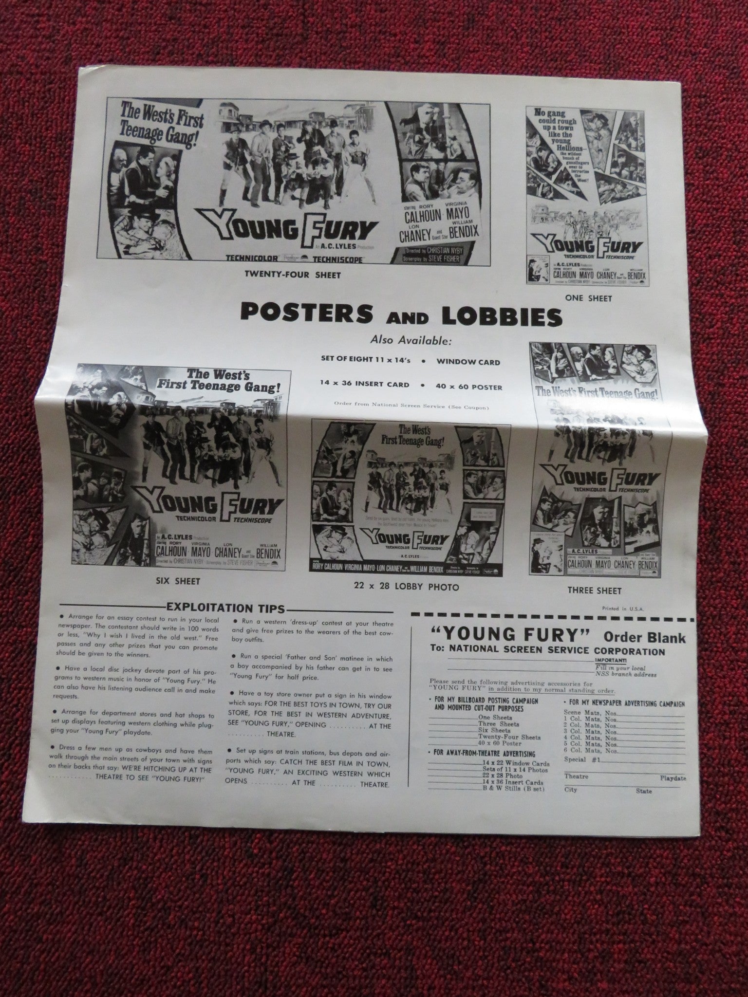 YOUNG FURY UNCUT US PRESSBOOK RORY CALHOUN VIRGINIA MAYO 1964 Rendezvous Cinema Movie posters