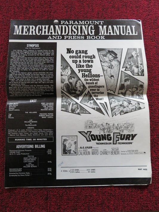 YOUNG FURY UNCUT US PRESSBOOK RORY CALHOUN VIRGINIA MAYO 1964 Rendezvous Cinema Movie posters