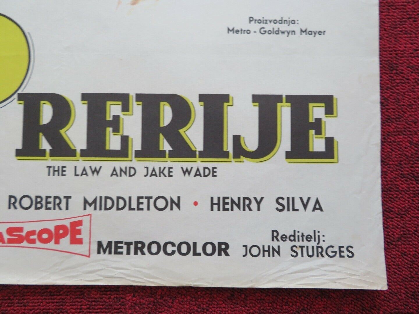 ZAKON PRERIJE /The Law and Jake Wade YUGOSLAVIAN (19.5"x 27.5") POSTER 1958 Movie posters
