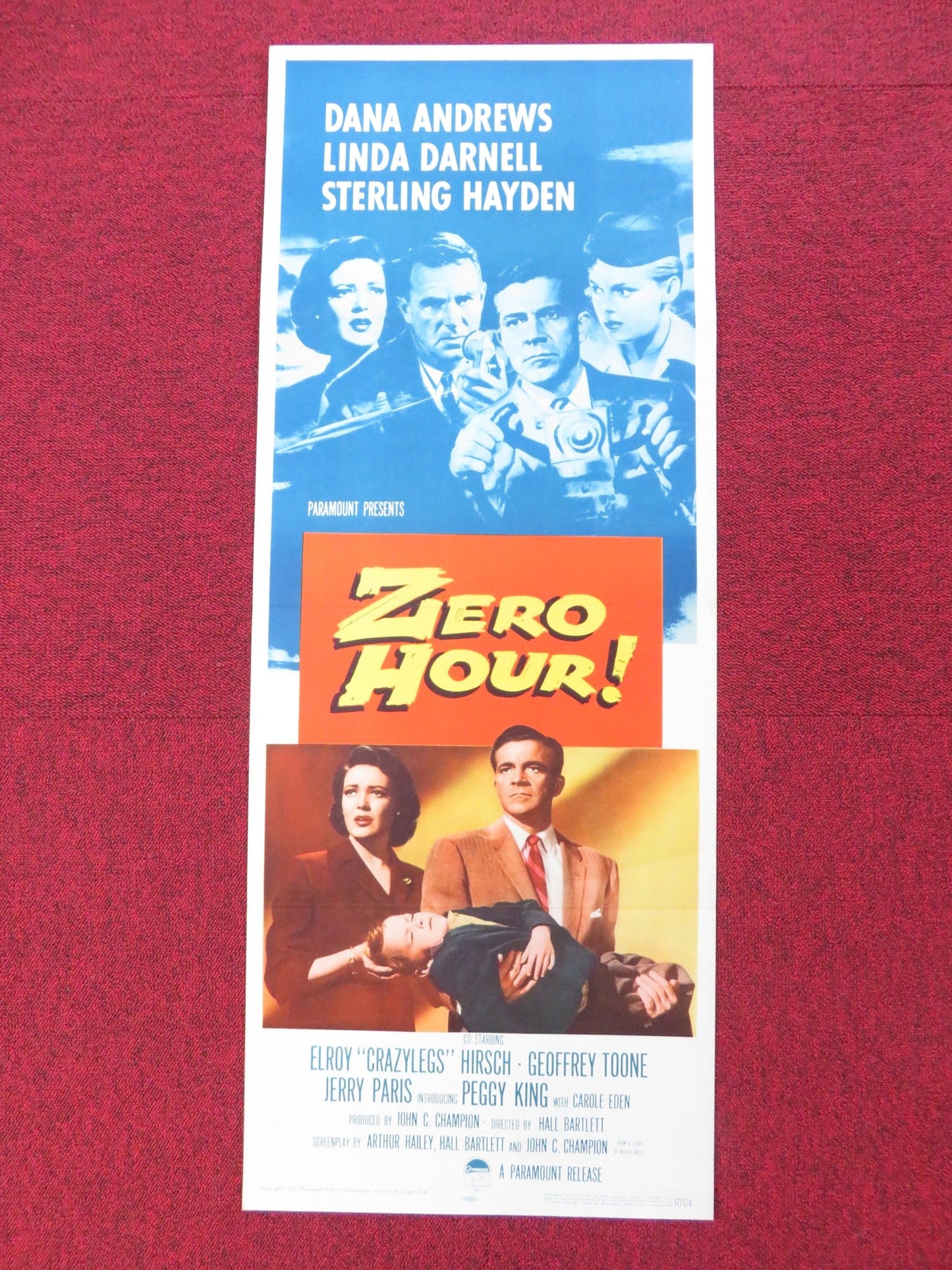 ZERO HOUR! US INSERT (14"x 36") POSTER DANA ANDREWS LINDA DARNELL 1957 Rendezvous Cinema Movie posters
