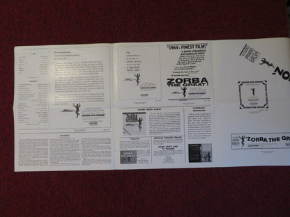 ZORBA THE GREEK UNCUT INTERNATIONAL CLASSICS FOLDED PRESS BOOK A. QUINN 1965 Rendezvous Cinema Movie posters